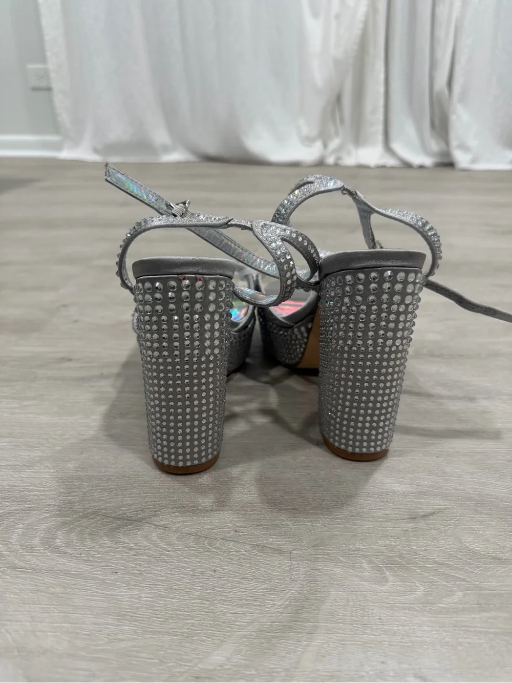 Lady Couture Silver Rhinestone Platform Sandal with Ankle Strap